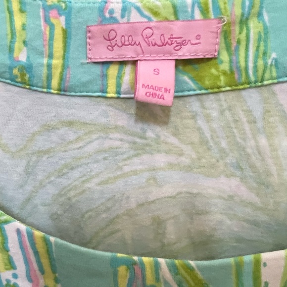 Lilly Pulitzer Palm Tree Print Cotton Short Sleeve Dress Light Blue/Green Small - Picture 3 of 7